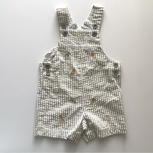 Baby romper shortall size 9M, Little Me, embroidered animals seersucker